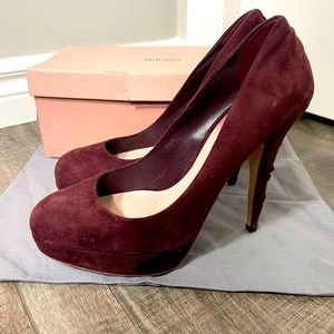 Miu Miu Deep Wine Pumps with Textured Heel, Size 8+ Dust-bag + Box